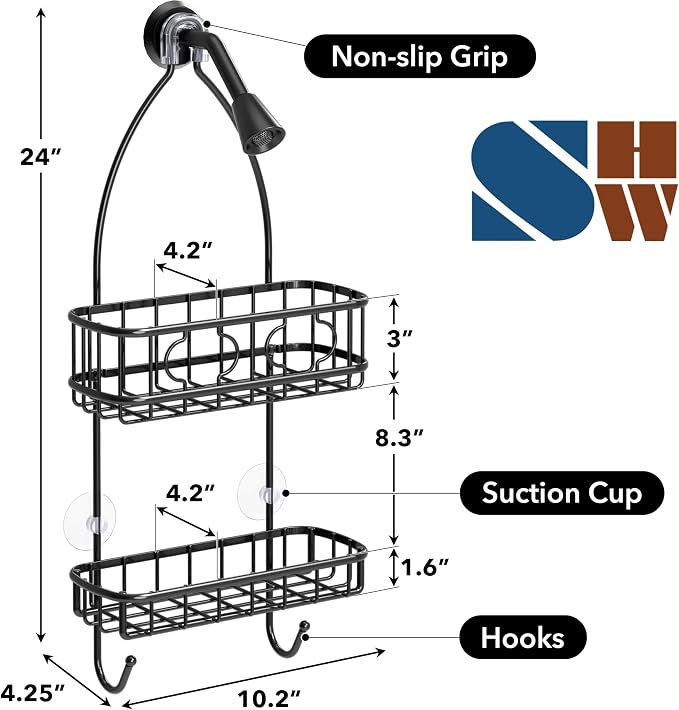 Simple Houseware Bathroom Hanging Shower Head Caddy Organizer, Black | (24 x 10.2 x 4.25 inches)