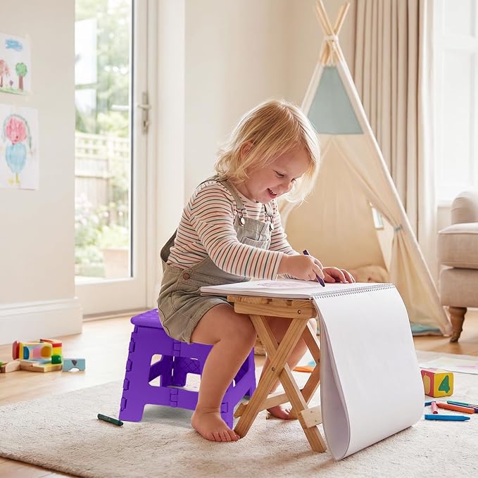 Dyforce Kids Step Stool 9 Inch, 300lbs Folding Step Stool for Toddler | Step stool Purple,Anti-slip Heavy Duty with Handle, Lightweight Foldable Foot Stool for Bathroom Kitchen Bedroom Outdoor