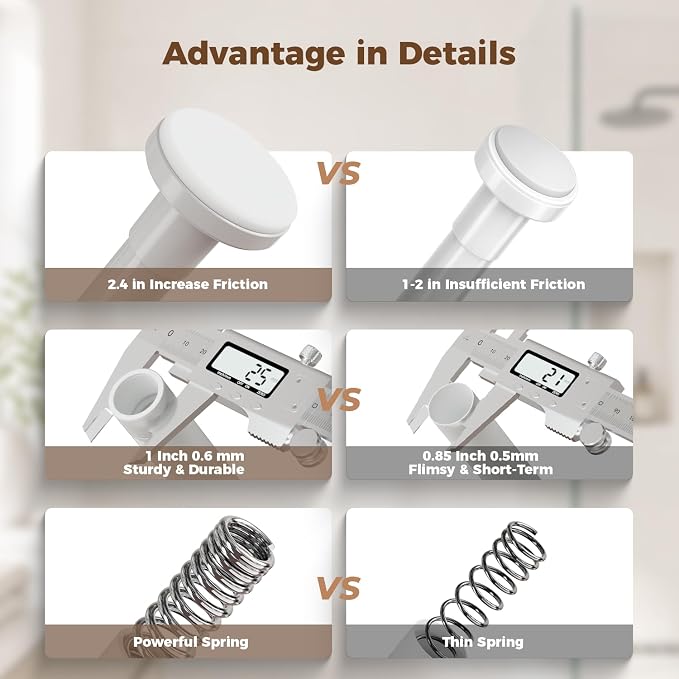 HYSEYY Heavy Duty Shower Curtain Rod,26-80inch Adjustable Tension Rod White | No Drilling Shower Rods for Bathroom, 1" Diameter Spring Tension Curtain Rod, Non Slip Rust Proof Curtain Rod for bathtubs