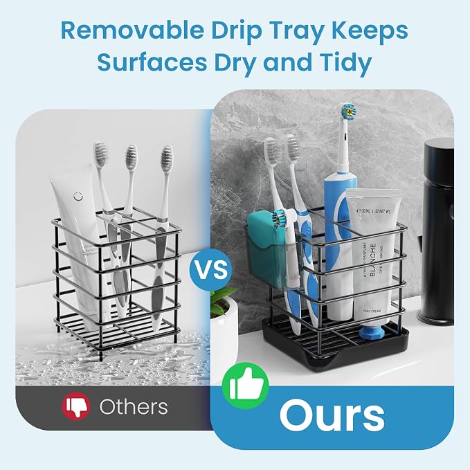 Toothbrush Holders, Bathroom Storage Organizer with Small Box,Black,3 Slots | Easy to Clean,Multifunctional,Kids Electric Toothbrush Organizer,Drainage,Removable,For Bathroom,Vanity,Kitchen Sink,Office