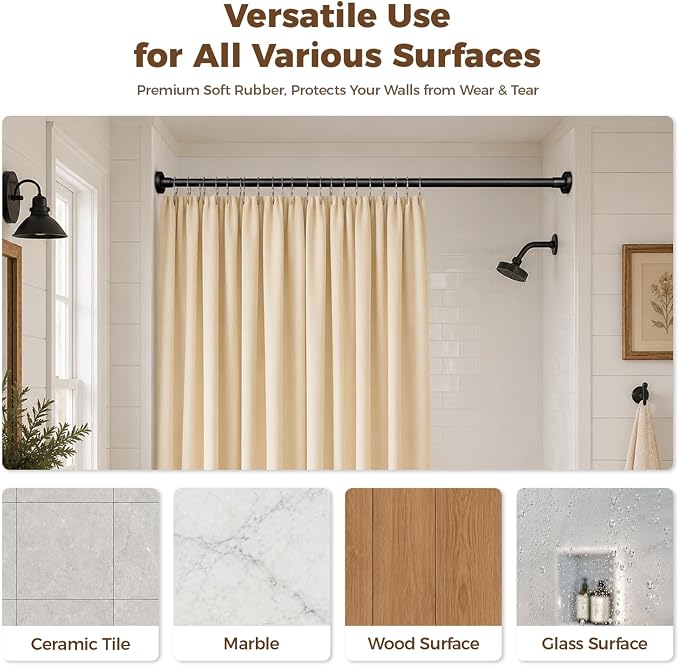 HYSEYY Heavy Duty Shower Curtain Rod,26-80inch Adjustable Tension Rod Black | No Drilling Shower Rods for Bathroom, 1" Diameter Spring Tension Curtain Rod, Non Slip Rust Proof Curtain Rod for bathtubs