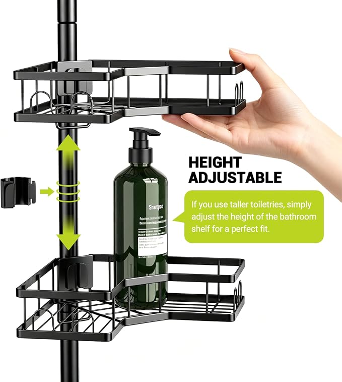 Standing Corner Shower Caddy - 4-Tier Rustproof Adjustable Shower Shelves | No Drill Floor Standing Shower Organizer, for Tall Shampoo, Conditioner, Fits Renters, Apartments, Bathtubs & Walk-in Showers
