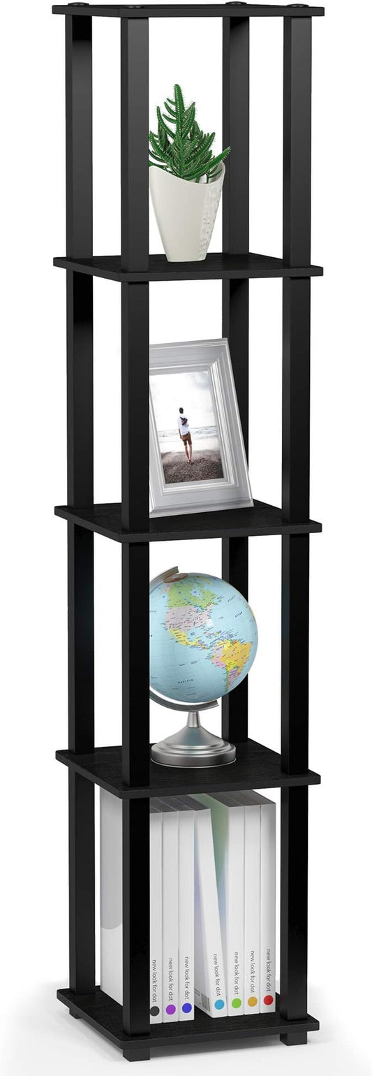 FURINNO Turn-S-Tube 5-Tier Corner Square Rack Display Shelf, Americano/Black | Open Frame, Corner Shelf, Free Standing Open Shelves, for Organization and Storage, Living Room, Garage, Home Office