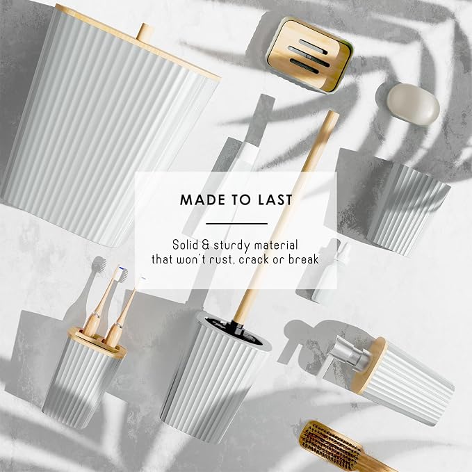 Clara Clark White Bathroom Set, Bathroom Sets with Shower Curtain and Rugs | 22 Piece Bathroom Accessories Set with Toothbrush Holder, Soap Dispenser, Soap Dish, Toilet Brush, and Bathroom Trash Can