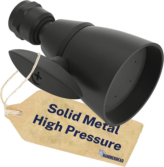HammerHead Showers® Solid Metal 2 Inch High Pressure Shower Heads - MATTE BLACK – 2.5 GPM Shower Heads High Pressure - High Flow Shower Head with ADJUSTABLE SPRAY PATTERN - Fixed Shower Head