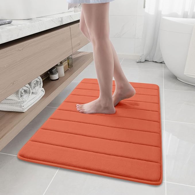 Buganda Memory Foam Bath Mat 35.4 x 24, Ultra Soft Absorbent Bathroom Rugs | Coral, Machine Washable Quick Dry Bath Mats for Bathroom Floor, Shower and Tub, Home Decor Accessories