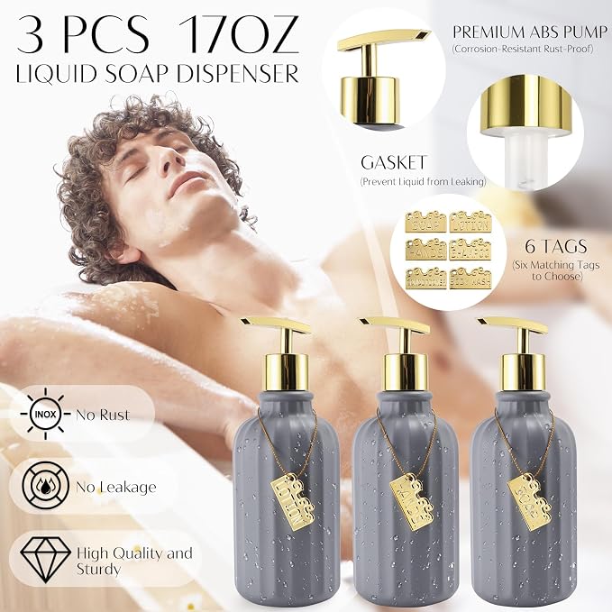 32PCS Bathroom Accessories Set Bathroom Set,Grey Shower Curtain Set,Bath Towel Set,Hand Towel,Toilet Brush,Trash Can & 3PCS Soap Dispenser