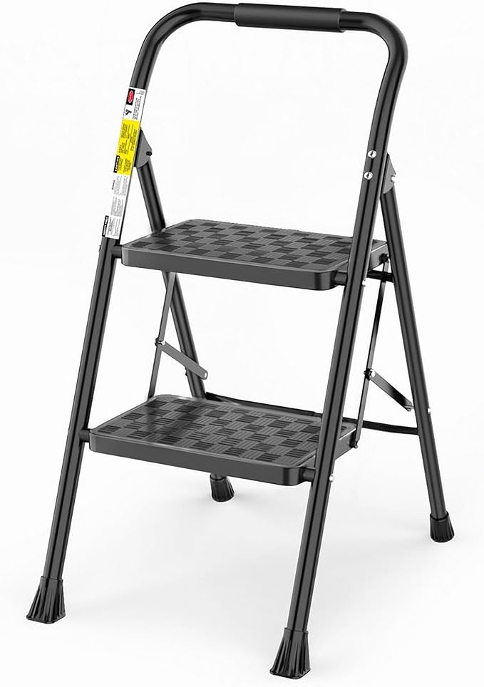HBTower 2 Step Ladder, Step Stool for Adults | 2 Step Ladder Folding Step Stool with Wide Pedal Ergonomic Design