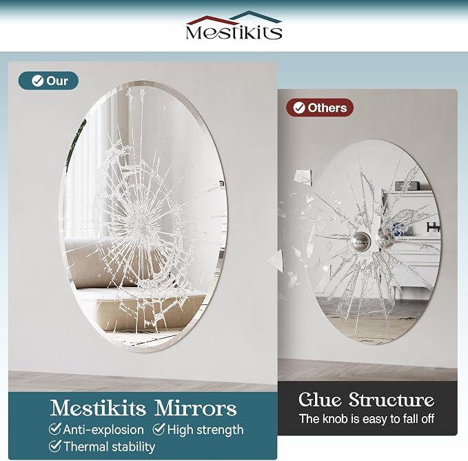 Frameless Oval Mirror, 24x36 Inch Beveled Bathroom Mirrors for Over Sink, Tempered Glass Oval Mirrors for Vanity, Living Room, Bedroom, Entryway