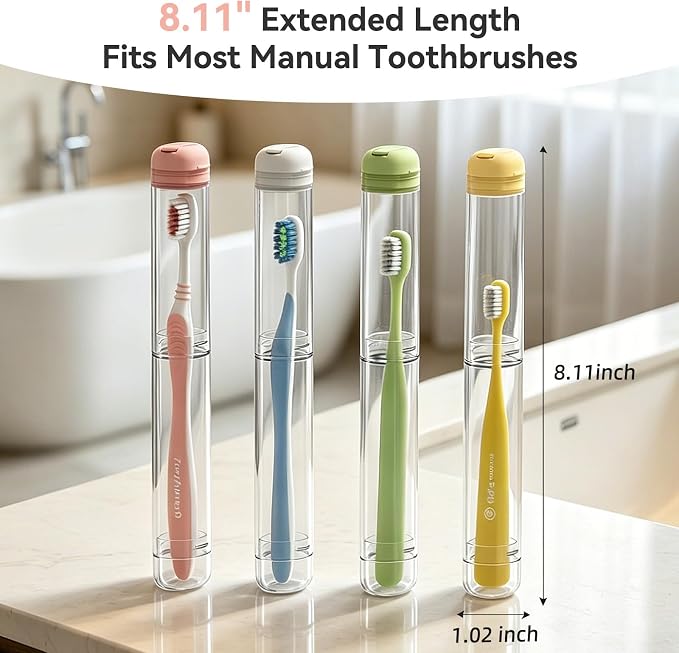 MOPMS Toothbrush Travel Case 2PK, Leak-Proof Clear Holder | Durable crystal clear toothbrush case with leak-proof design. Keeps brushes clean for travel, camping and home use