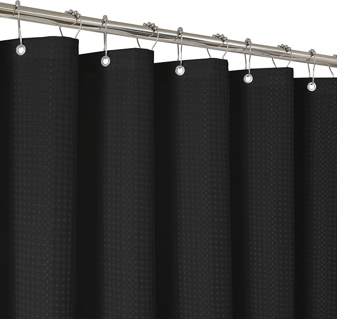 2-in-1 Waterproof Fabric Shower Curtain - No Separate Liner Needed, Hotel-Style Waffle Weave, Effortless Cleaning & Washable Bathroom Shower Curtain Set,72Wx84H,Black