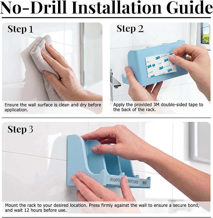 Soap Holder for Shower Wall, 3-Compartment Soap Dish for Shampoo, Conditioner and Body Soap, Fast Draining & Rust-Proof & Heavy Duty, Ultra-Strong Adhesive for Long-Term Bathroom Use & Freestanding