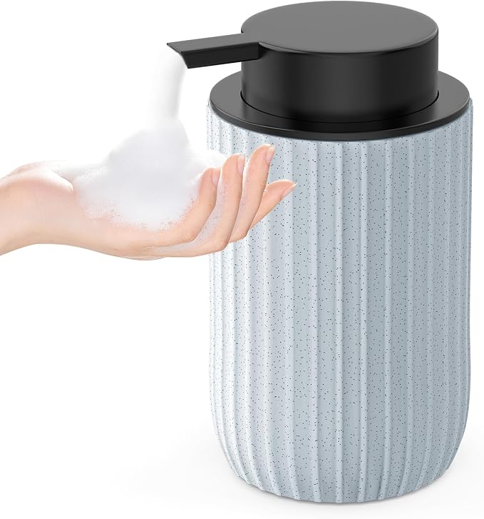 Ceramic Foaming Hand Soap Dispenser, 12 oz Bathroom Soap Dispensers | Lotion Dispenser for Kitchen, Refillable Matte Streaks Soap Dispenser with Large Pump (Blue)