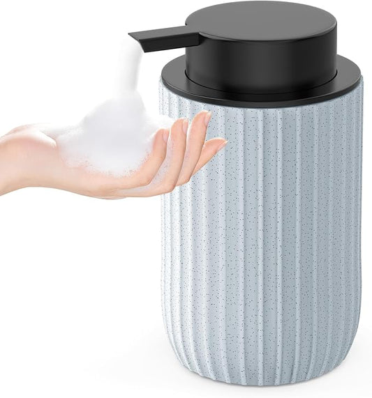 Ceramic Foaming Hand Soap Dispenser, 12 oz Bathroom Soap Dispensers | Lotion Dispenser for Kitchen, Refillable Matte Streaks Soap Dispenser with Large Pump (Blue)