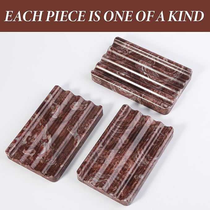 Natural Marble Soap Dish for Shower, Red Marble Soap Tray for Bathroom, Bar Soap Holder for Sink, Stripe Grooves Saver Stone Soap Dish Keep Soap Bars Dry Easy Clean(Red Storm)