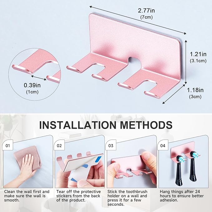 Electric Toothbrush Head Holder, Toothbrush Holders Wall Mounted, Electric Toothbrushs Holder, Bathroom Shower Tooth Brushing Holder, Tooth Brush Head Holder Organiser (Rose Gold, Small)