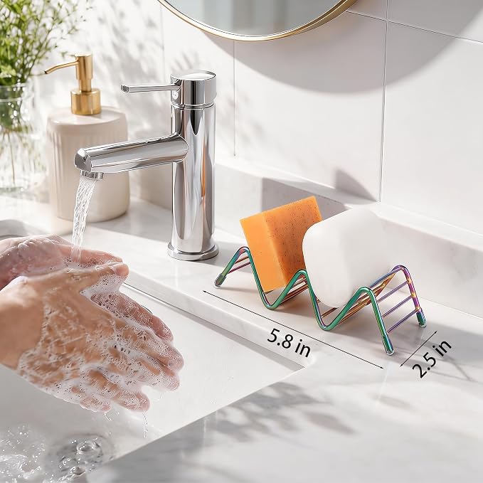 Stainless Steel Soap Dish Self Draining Bar Soap Holder, Colorful | Reversible Design Fits 2-3 Bars, Rustproof, Easy to Clean, Space Saving, Non Slip, for Bathroom, Shower, Kitchen