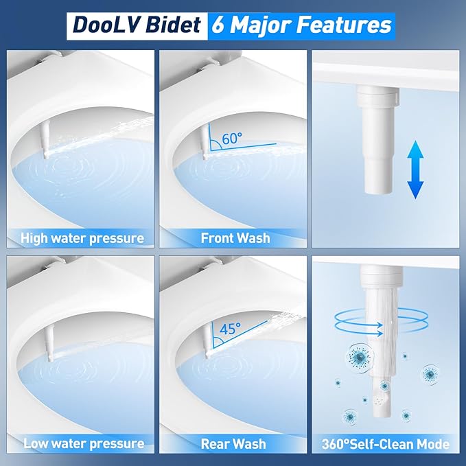 Upgraded Hot Cold Bidet Attachment for Toilet - Chrome | Non-Electric Warm Water Bidet Toilet Attachment, Adjustable Water Pressure, Self-Clean Retractable Nozzle, Front & Rear Wash