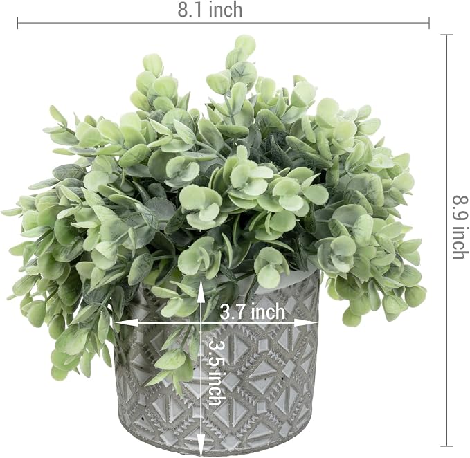 MyGift Artificial Eucalyptus Plants in Gray Concrete Pots, Set of 2 | Lifelike eucalyptus greenery in embossed concrete-look pots adds modern style without watering or ongoing maintenance