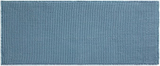 TYUU Waffle Bath Mat, Boho Bathroom Rugs Non Slip Washable Super Absorbent Quick Dry Bath Mat Farmhouse Bathroom Decor, 48"x24" Denim Blue