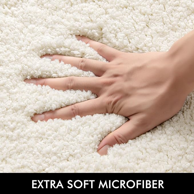 MIULEE Ivory Toilet Bathroom Rug U-Shaped Microfiber Bath Mat 20x20 Inch | Absorbent, Non Slip, Quick Dry, Fluffy Bath Rugs for Bathroom Floor Tub Showers, Machine Washable