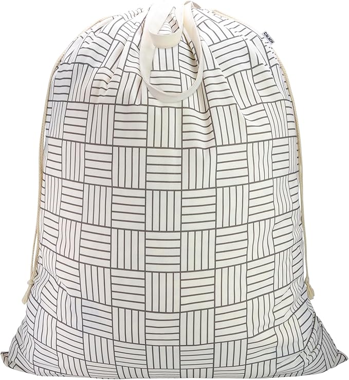 Canvas Laundry Bag with Handles & Drawstring, XL 33"Wx 35"H,Geometry Grid | Extra Large Heavy Duty Washable Basket Liner Hamper Liner Replacement, Thick Canvas Storage Sack, 1Pack