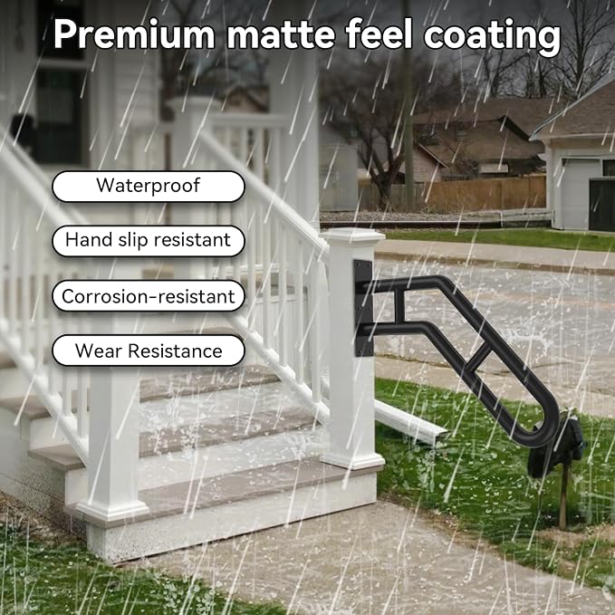 Frossvt Wall Mount Handrail, Outdoor Grab Bar - 25.8" Bent Black Handrail (2-Pack) for Garage, Porch, Garden Stairs