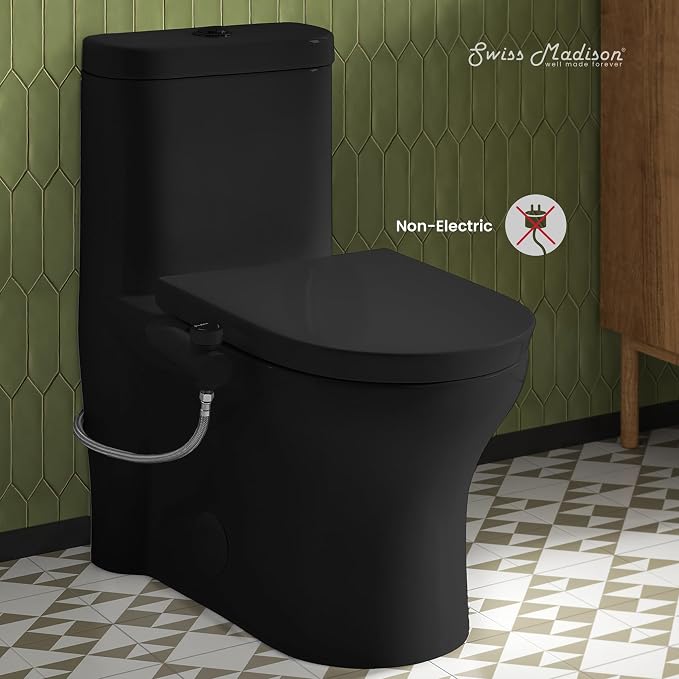 Swiss Madison Aqua Non-Electric Bidet Toilet Attachment in Matte Black with Black Knob
