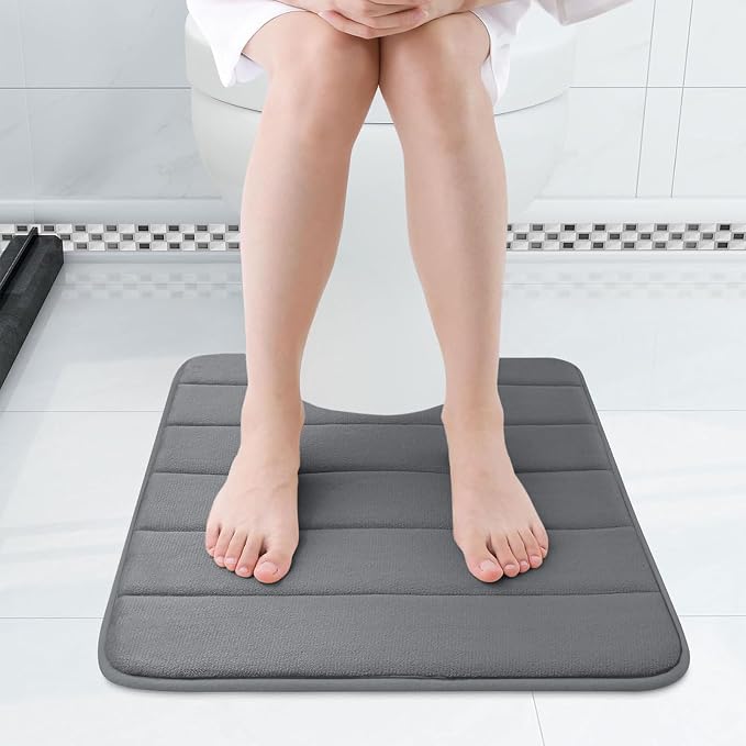 Buganda Memory Foam U-Shaped Toilet Rugs 24 x 20, Absorbent Bathroom mat | Grey, Thick Soft Machine Washable toilet mat for bathroom, Contour Bath Rugs Mat for Toilet Base