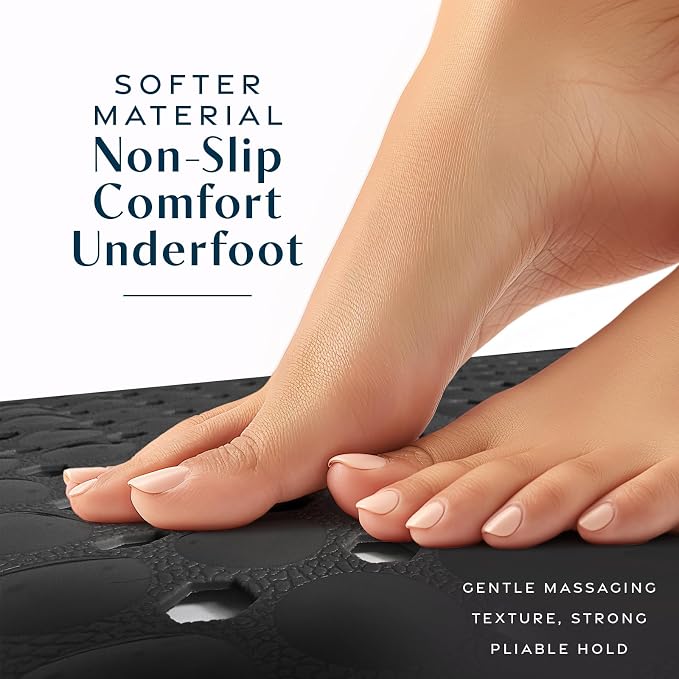 SlipX Solutions 39"x16" Power Grip Non Slip Bathtub Shower Mat, Black | Stronger Wet Surface Protection, Soft Under Foot, 265+ Suction Cups, Large Drainage Holes