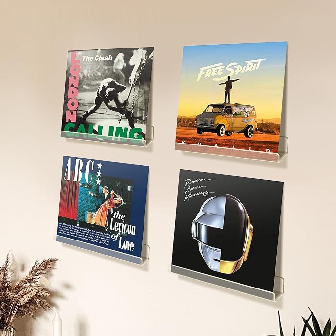 upsimples 12 Pcs 12" Vinyl Record Wall Mount Shelves, Clear Acrylic Display | Display Full Album Covers, Keep Records Secure, Floating Design, Easy to Install, for Book, Photo & More, Modern Wall Decor