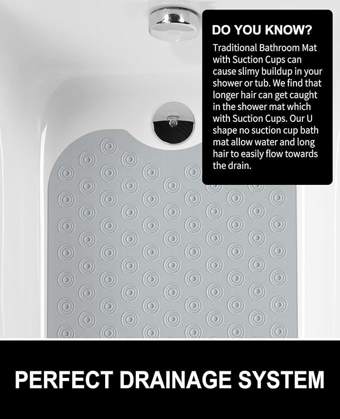 OTHWAY Reverse Suction Cup Bath Mat: 39x16 inch Extra Long Bathmat│Perfect for Ordinary or Refinished Bath Tubs │Made of Nature Rubber│Protect Your Bathtub (Grey)