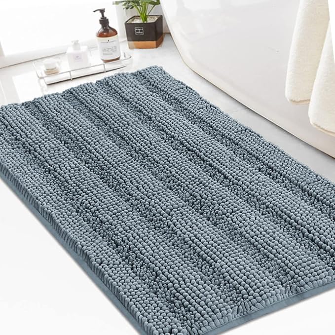 Turquoize Chenille Bath Rugs Shaggy Bathroom Rugs Non Slip Bath Rugs for Bathroom 24 x 36 Stone Blue Bath Rug Extra Soft and Absorbent Area Rug, 24"x 36", Stone Blue
