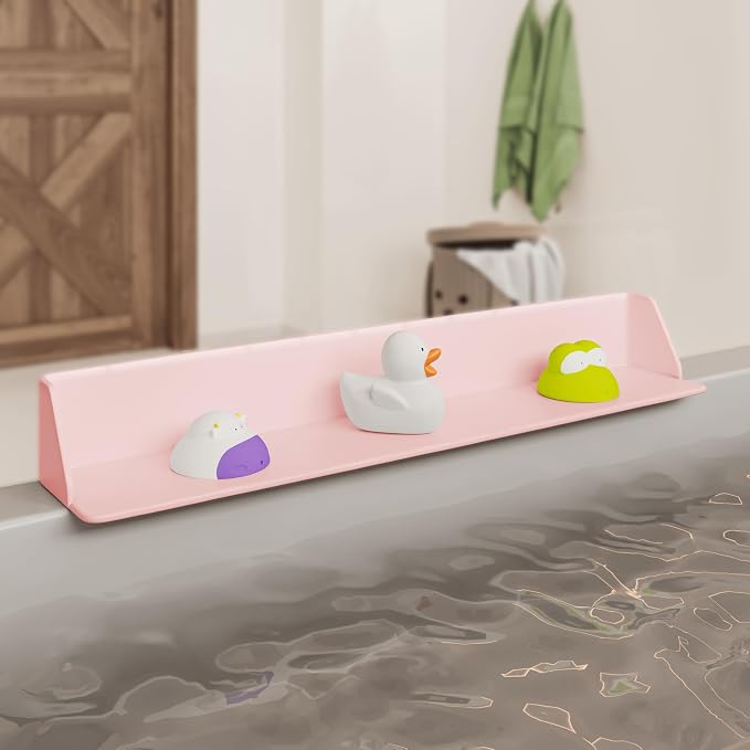 Original PlayPad, Bathtub Splash Guard Play Shelf - Toy Tray Caddy Holder Storage - Suction Cups Attach to Bath Tub - No Mess Water Spill in Bathroom for Toddlers Kids Baby (Pink)