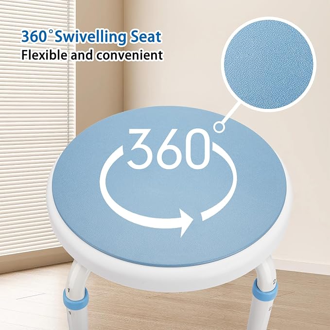 Foldable Adjustable Swivel Bath Seat Bathroom Bathtub Shower Chair Stool for Elderly and Disabled, Seniors Tub Transfer Bench for Inside Shower (Blue, Rotating Model)