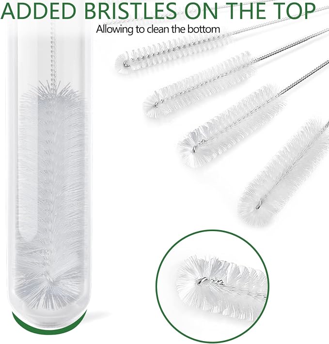 CiaraQ Bottle Cleaning Brushes, 9.8 Inch Nylon Tube Brush Set | White Cleaner for Narrow Neck Bottles Cups with Hook, Set of 10pcs