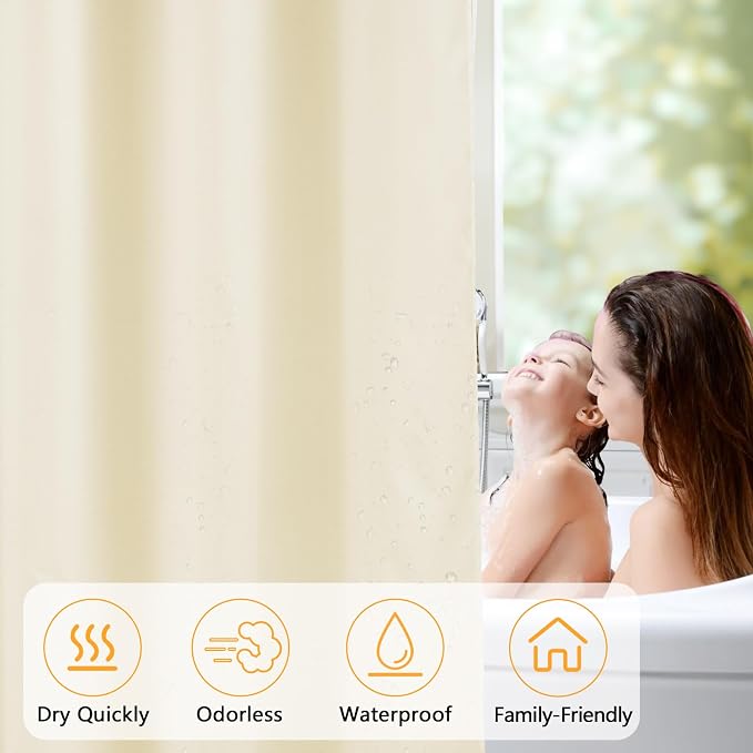 Seenus Waterproof Fabric Shower Curtain Liner with 3 Weighted Magnets, 72 x 84 inch Extra Long Cream Cloth Shower Liner Machine Washable, Hotel Quality Lightweight Tall Shower Curtain for Bathroom