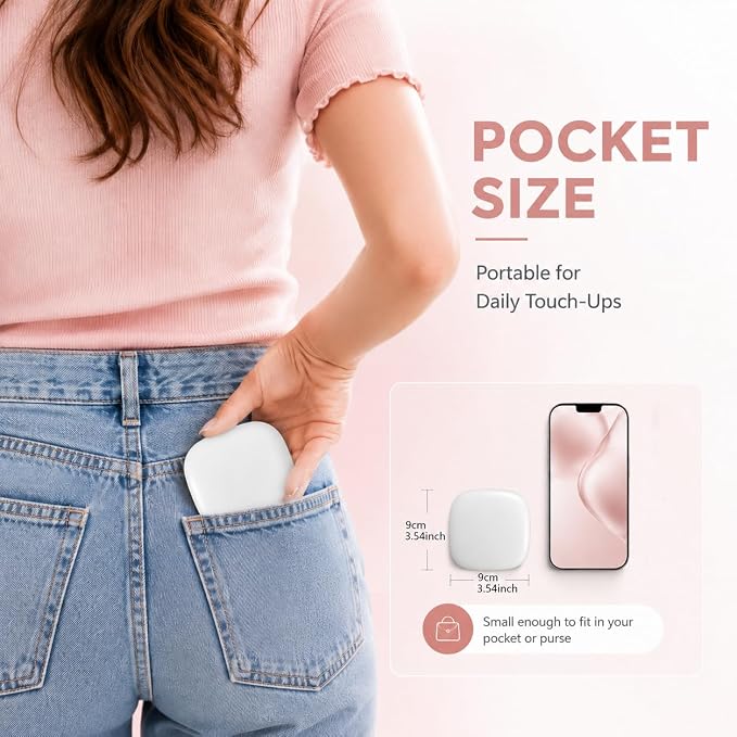 Compact Mirror, 5X Magnifying Mirror with 3Lighting Modes and Adjustable Brightness,Portable Makeup Mirror with Type-C Rechargeable | 3.6-Inch Pocket Mirror Fits in A Handbag Gift for Girls