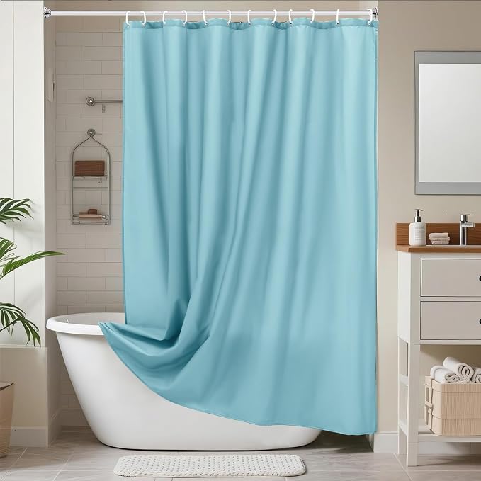 AooHome Standard 72x72 inch Shower Curtain Liner, Soft Polyester Solid Color Shower Curtain with Hooks, Weighted Hem, Water Repellent, Blue