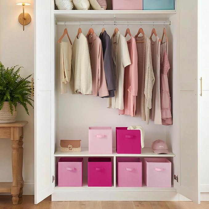 Cupic Cupid 6-Pack 11x11 Storage Cubes, Fabric Cube Bins, Pink Gradient | Foldable, Reinforced Front Handle, Holds Clothes, Toys, Daily Essentials and More, Fits Shelves, Nursery, Playroom