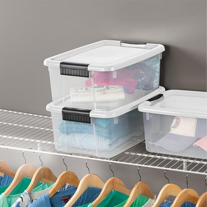 Sterilite 18 Qt Ultra™ Latch Box, Durable Clear Storage Bin w/ Lid, 6 Pack | Heavy-Duty and Stackable Plastic Containers with Latches for Closet, Cabinet, Bedroom, Bathroom and Dorm Room Organization