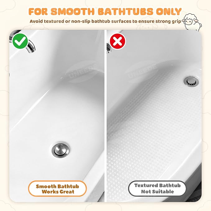 UNEEDE Non Slip Bathtub Mat for Kids | Natural Rubber Toddler Bath Mat with 113 Suction Cups and 46 Drainage Holes, Machine Washable Bath Essential, 27.5x15.7 Beige