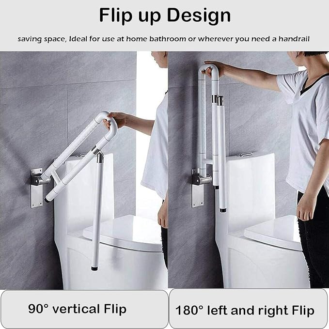 Nisorpa 29.5 INCH Foldable Toilet Grab Bar Flip Up Arm Grab Rails Anti Slip Handrails Bathroom Seat Support Handicap Bar Toilet Safety Rails for Elderly Pregnant Women Disabled