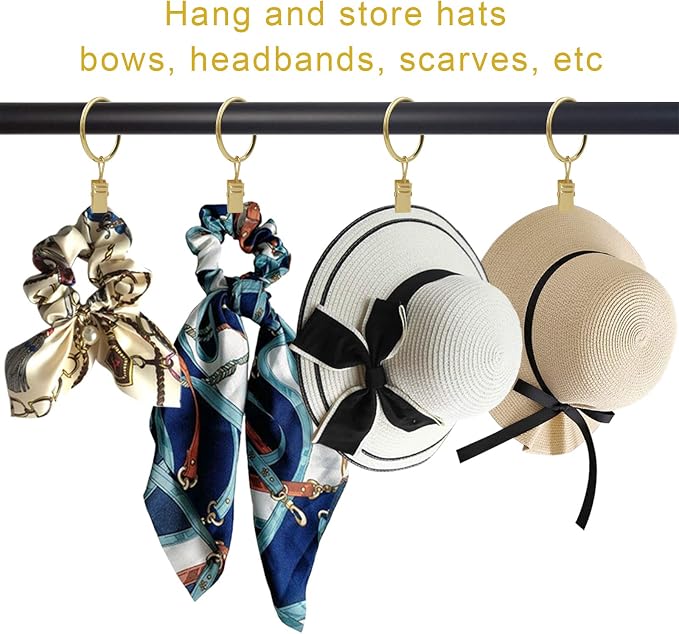 LLPJS 40 Pack Curtain Rings with Clips, Curtain Clip Rings Hooks, Bow Hanger Clips for Hanging Drapery Drapes Bows, Ring 1.26 inch Interior Diameter, Fits up to 1" Rod, Gold