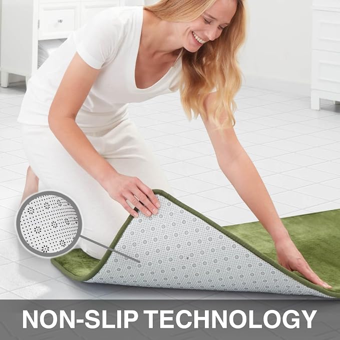 Memory Foam Bath Mat Non Slip Absorbent Super Cozy Velvet Bathroom Rug Carpet (22 inches X 42 inches, Green)