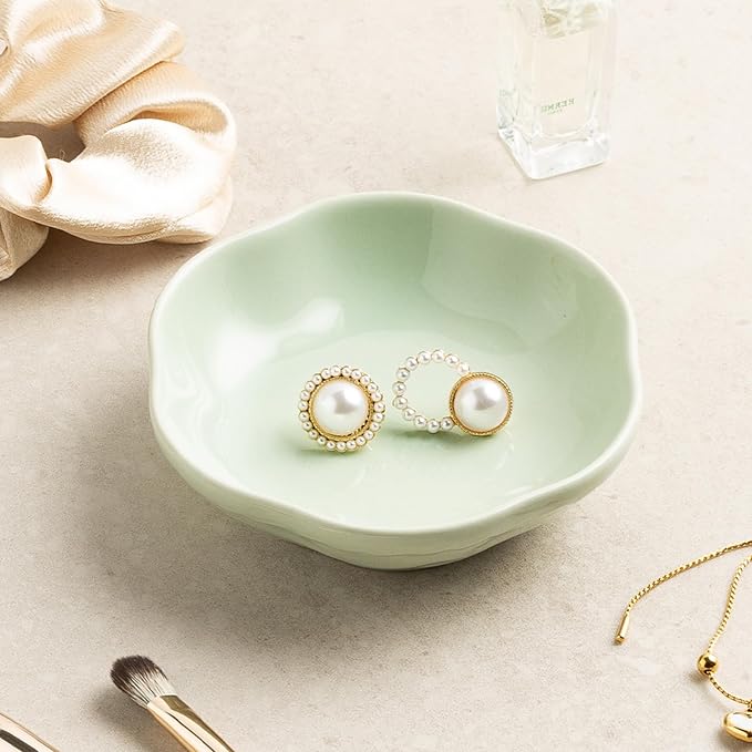 Ceramic Jewelry Tray, Ring Holder Floral Trinket Bowl for Women | Small catchall keeps rings, earrings, keys, and keepsakes visible on vanities or dressers, adding a giftable decor accent