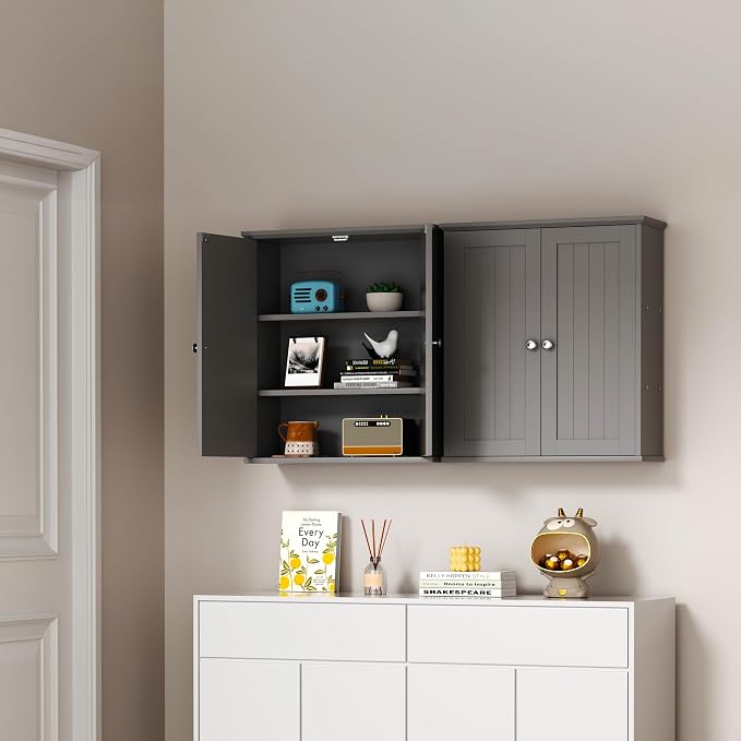 Shintenchi Bathroom Wall Medicine Cabinet, Storage Organizer, 2 Pcs, Gray | Bathroom Storage Organizer Cupboard, with 2 Magnet Door and 3-Tier Shelves, Space Saving, Easy to Assemble & Clean