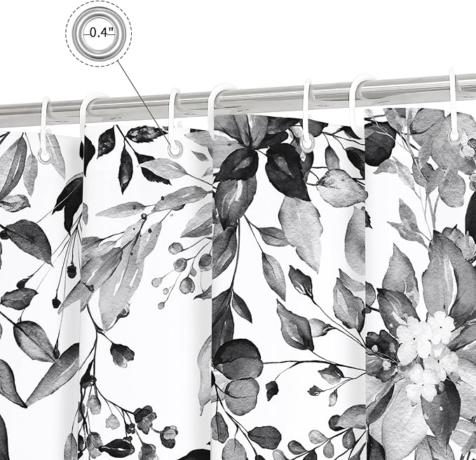 Grey Eucalyptus Shower Curtain, Watercolor Floral Print, 54x72 | Watercolor Plant Leaves Floral Print, Stall Waterproof Fabric Bathroom Decor, Machine Washable, Rustproof Grommets