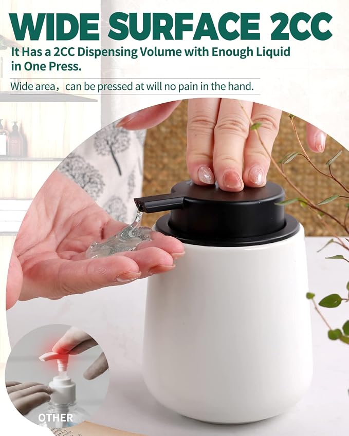 BosilunLife Ceramic Soap Dispenser - Dish Soap Dispenser for Bathroom 12Oz | Refillable Liquid Hand Wash Dispenser for Essential Oil, Lotion Soap, Matte White