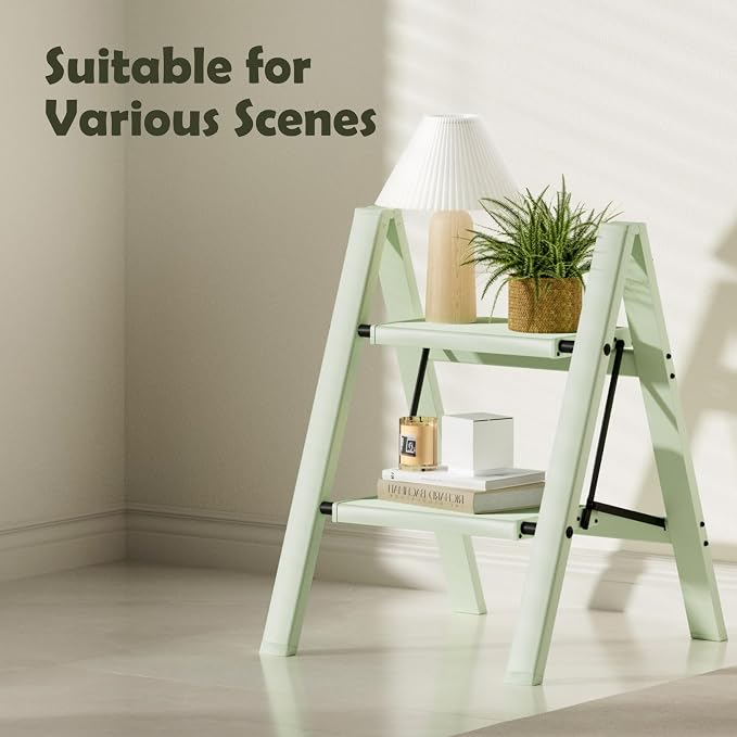 Taranta 2 Step Stool Foldable,Aluminum Step Ladder-FairylandGreen | Lightweight,Wide Anti-Slip Pedals,Folding Step Stool,330lbs Capacity for Household,Kitchen,Office